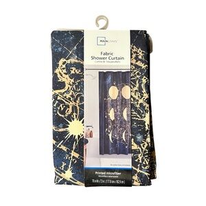 NWT Mainstays Celestial Fabric Shower Curtain Navy Gold Moon Stars 70x72